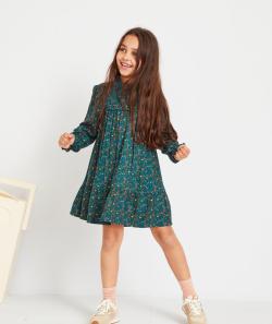 Robe verte fleurie smockée en viscose responsable fille - 4 A