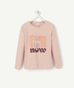 T-shirt manches longues fille en coton rose pâle - 6 A