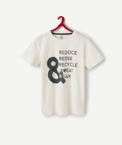 T-shirt blanc en coton et à manches courtes avec message garçon - S