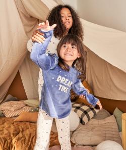 Pyjama fille en velours bleu avec message dream time et étoile - 5 A