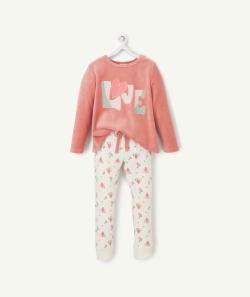Pyjama fille en velours rose avec coeurs - 8 A
