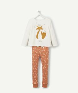 Pyjama fille orange en polaire blanc avec renard et détails couleur dorée - 6 A