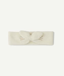 Bandeau en maille écru avec noeud bébé fille en fibres recyclées - TU