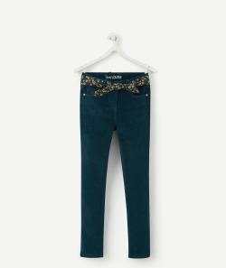 Pantalon skinny bleu canard avec ceinture fleurie - 12 A