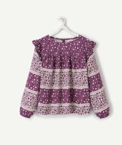 Blouse à l'imprimé fleuri violet et blanc en viscose responsable fille - 2 A