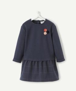 Robe avec pull intégré bleu marine bébé fille avec pompons colorés - 18 M