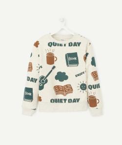 Sweat gris chiné à col rond avec motifs et messages garçon - 12 A