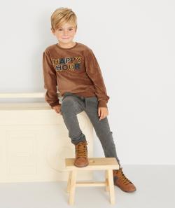 Sweat en velours côtelé marron avec message happy hours garçon - 12 A