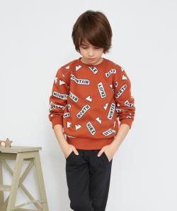 Sweat garçon en fibres recyclées orange thème montagne - 12 A
