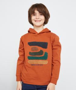 T-shirt à capuche orange en fibres recyclées avec bouclettes - 3 A