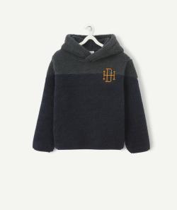 Sweat à capuche en sherpa bleu marine et vert garçon - 3 A