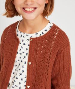 Gilet en tricot ajouré marron fille - 4 A