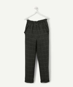 Pantalon carotte fille gris foncé à carreaux et volants - 4 A