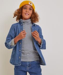 Chemise en jean garçon avec message brodé - 4 A