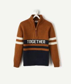 Le pull en tricot marron bleu et beige avec zip et animation - 8 A
