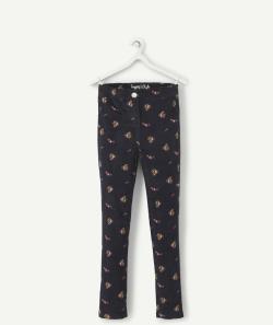 Lola le pantalon tregging en velours côtelé bleu avec fleurs fille - 7 A