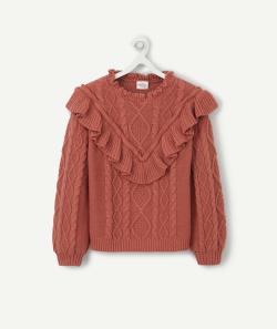 Pull torsadé rose avec volants fille - 12 A