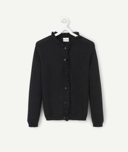 Gilet fille noir brillant en maille fine avec volants - 5 A