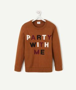 Pull en coton marron avec message garçon - 4 A