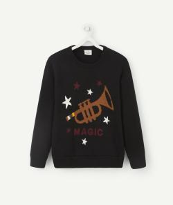 Pull en tricot noir garçon avec motif trompette - 3 A