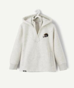 Sweat garçon gris moucheté à capuche et animation cross - 2 A