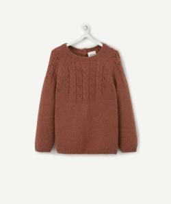 Pull marron bébé fille en maille ajourée - 3 M