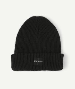 Le bonnet noir en tricot avec animation en fibres recyclées - TU