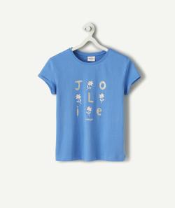 Le t-shirt bleu en fibres recyclées avec message brillant et fleurs - 2 A