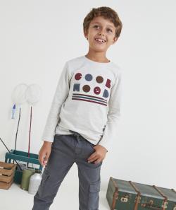 T-shirt garçon en coton bio gris et message en feutrine - 8 A