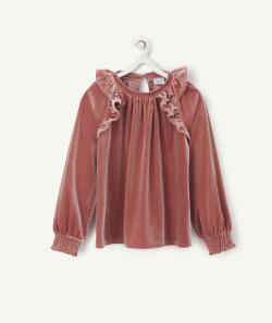 Blouse en velours vieux rose avec fronces fille - 14 A