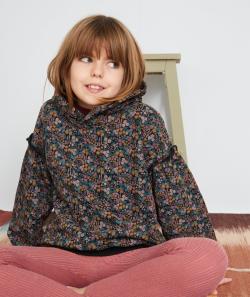 Sweat à capuche imprimé fleuri en fibres recyclées fille - 12 A