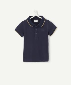 Le polo en coton piqué bleu marine et jaune au message brodé - 1 M