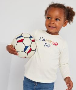 T-shirt bébé fille en coton bio blanc thème football - 12 M