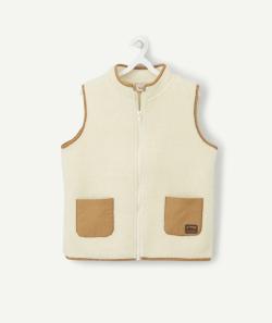 Gilet sans manches garçon zippé en sherpa écru - 12 A