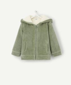 Cardigan à capuche zippé en velours vert bébé garçon - 6 M