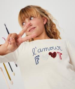 T-shirt fille en coton bio écru thème football - 5 A