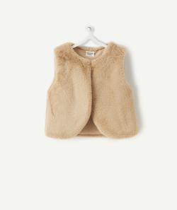 Gilet sans manches bébé fille en fausse fourrure beige - 9 M