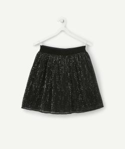 Jupe courte noire à sequins fille avec la taille en velours - 4 A