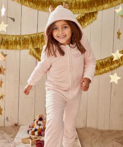Surpyjama de noël fille en polaire rose avec capuche et oreilles de cerf - 3 A