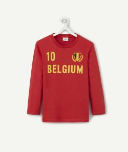 T-shirt garçon en fibres recyclées rouge thème football - 4 A