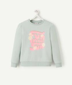 Sweat fille en coton recyclé vert d'eau avec message - 12 A