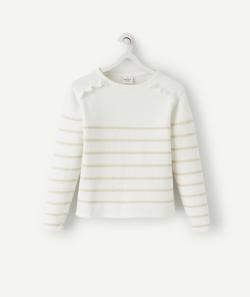 Pull fille en coton blanc et rayures couleur dorée - 2 A