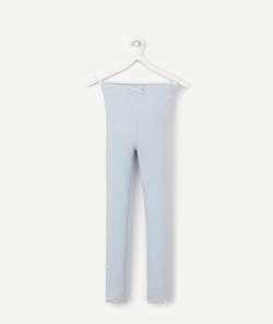 Legging côtelé fille bleu et en fibres recyclées avec festons - 6 A