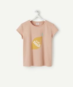 T-shirt fille en fibres recyclées rose avec message et citron - 2 A