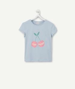 T-shirt fille en fibres recyclées bleu avec cerises club sisters - 3 A