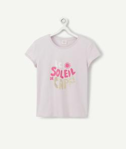 T-shirt fille en fibres recyclées parme avec message rose - 12 A