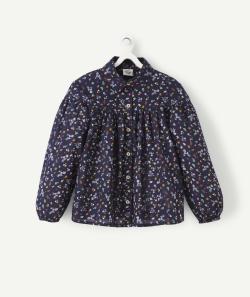 Chemise en coton bleu marine imprimé fleuri fille - 4 A