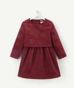 Robe en velours ras bordeaux et étoiles brodées avec gilet amovible - 18 M