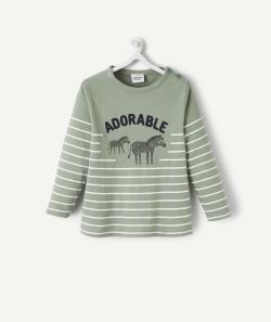 T-shirt kaki en fibres recyclées bébé garçon rayé et zèbres - 9 M