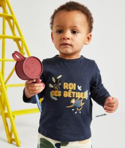 T-shirt bébé garçon en fibres recyclées avec message et singes - 12 M